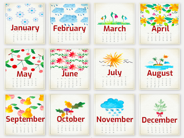 months of the year in English