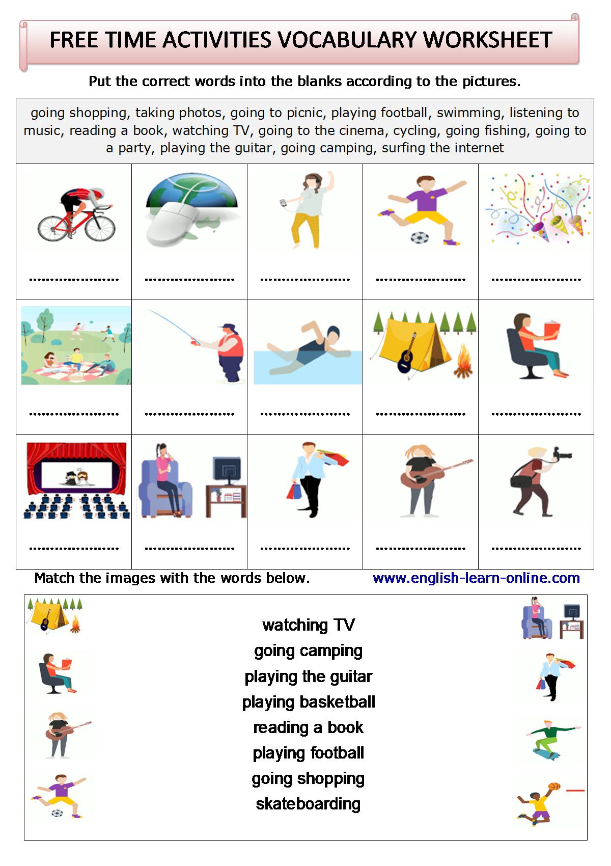 free-time-activities  Free time activities, English vocabulary