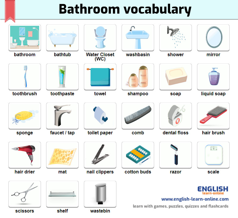 Bathroom Objects Vocabulary with Online Activities