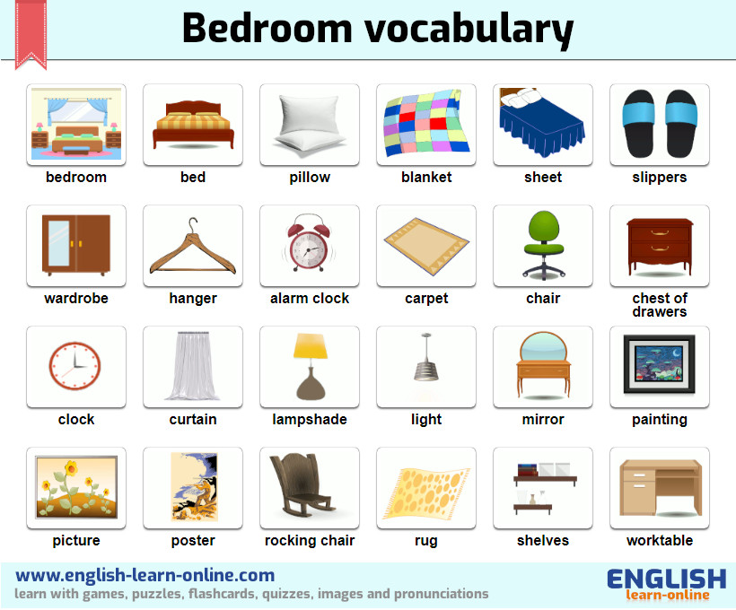 Bedroom Objects Vocabulary 🛏️ with Pictures