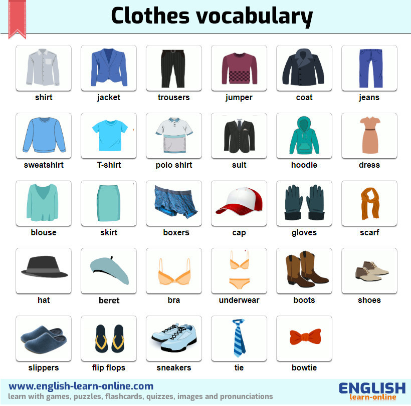 Clothes Vocabulary in English 👕 Learn with Images and Flashcards