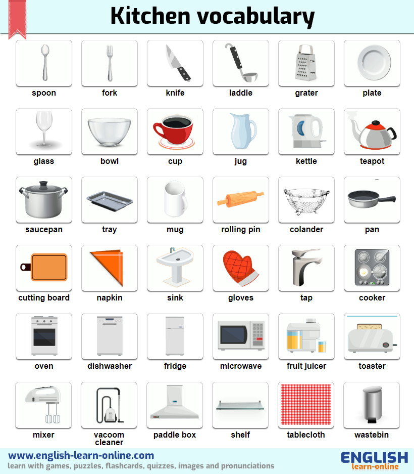 Kitchen Tools In English With Worksheets