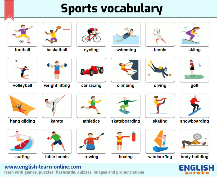 Types of Sports in English 🏀 Pictures Quizzes Flashcards